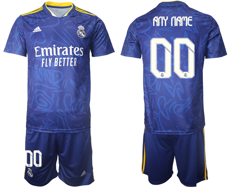 Men 2021-2022 Club Real Madrid away blue customized Soccer Jersey->real madrid jersey->Soccer Club Jersey